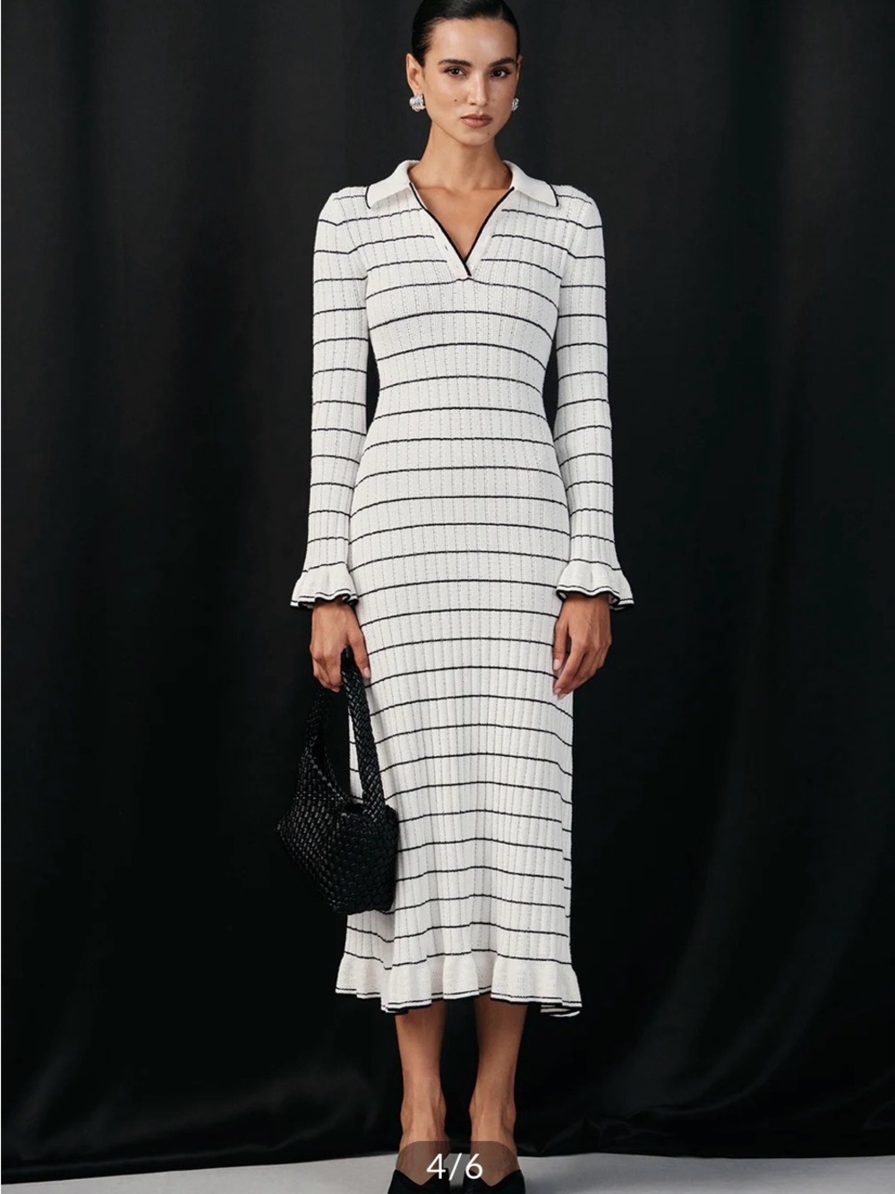 Commense White Knit Maxi Dress with Black Stripes